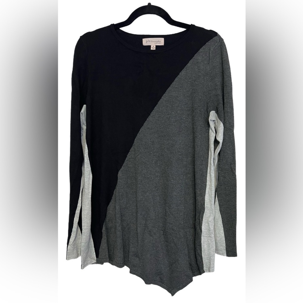 Philosophy Asymmetrical Long Sleeve Shirt, Size M, Black/Gray